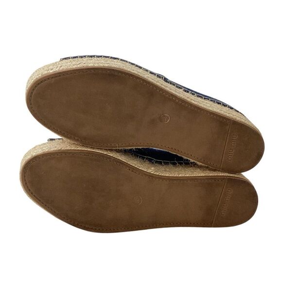 MIU MIU Size 39.5 Peep-Toe Blue Denim Platform Espadrille Sandals Slip On - Picture 5 of 11